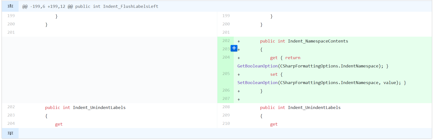 C# diff wrapping on GitHub