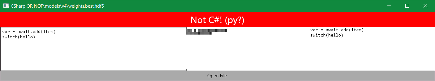 Not C# screenshot, showing Python detected